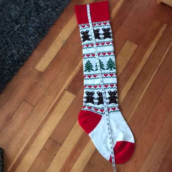 Knit Holiday Stocking Oversize with bears hearts Pine Trees - Picture 5 of 7